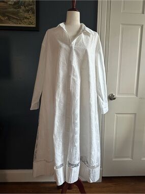 Mimoto Kazumi Japanese White Long Sleeve Shirt Dress with Lace Panels-L